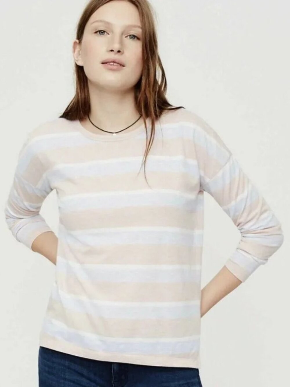 Lou & Grey pink & blue striped petal soft long sleeve t-shirt top